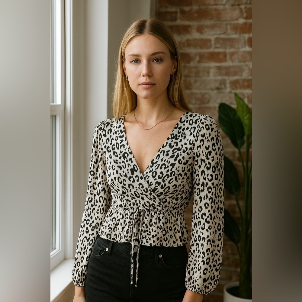 Zara Crop Top Silky Soft Ribbed Blouse Leopard Animal Cheetah Print Size Small